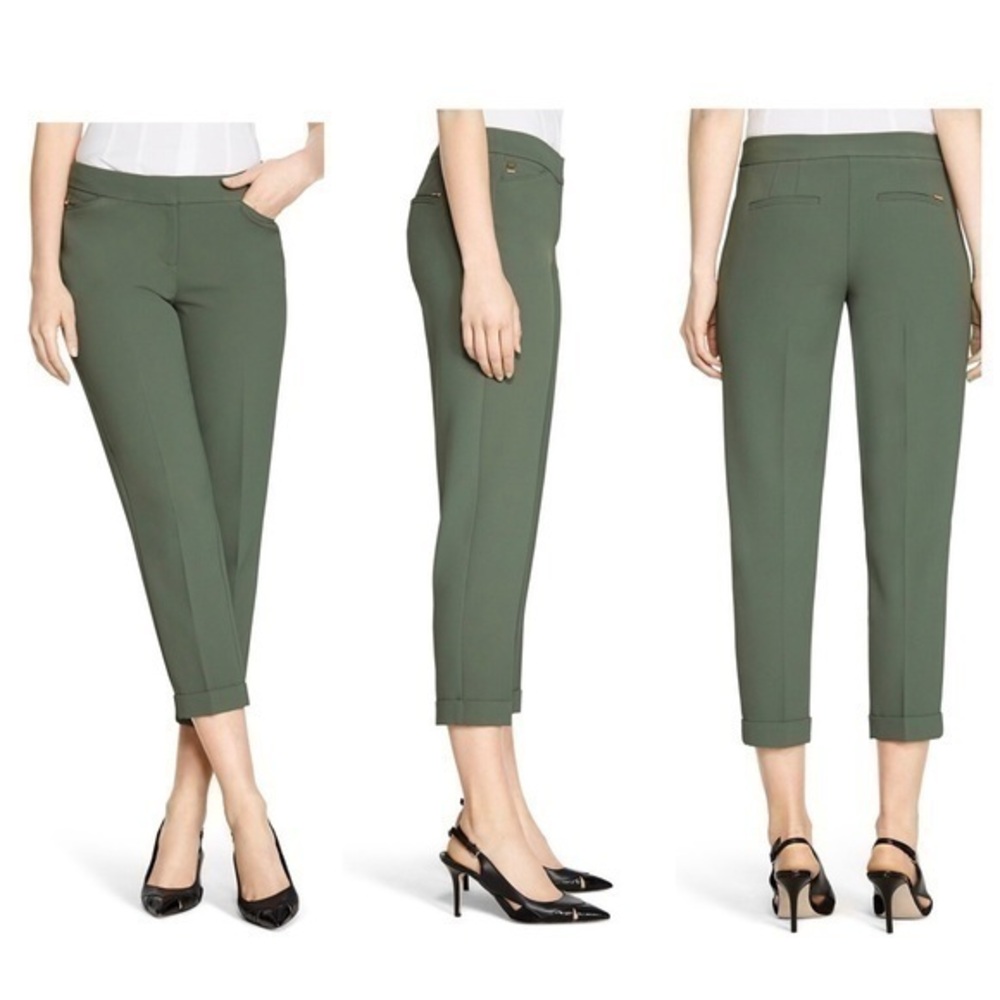 White House Black Market Green Soft Drape Crop Pants 10